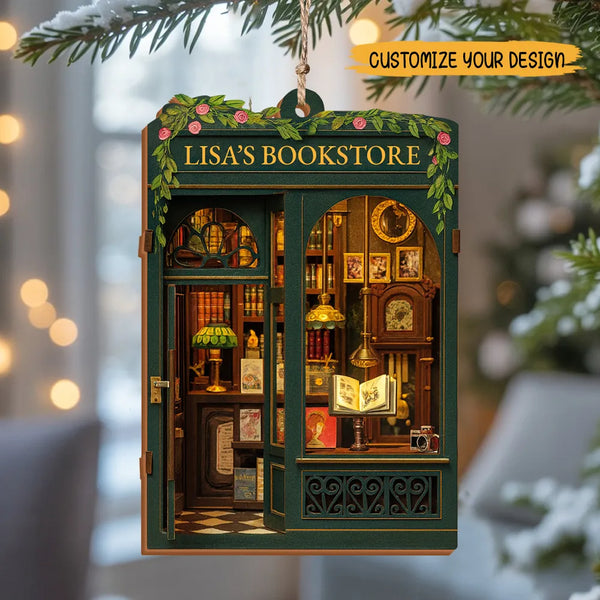Personalized Bookstore 1-Layered Wood Ornament – Custom Christmas Tree Decoration for Book Lovers