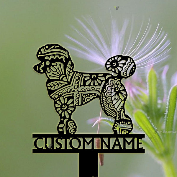 Personalized Mandala Poodle Dog Metal Garden Stake, Poodle Zentangle Metal Yard Sign, Poodle Dog Memorial Stake, Dog Loss Metal Grave Markers