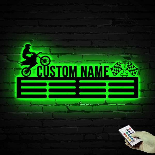 Custom Dirt Bike Racing Medal Hanger With Led Lights, Motocross Display Rack For Awards And Ribbons, Custom Motorcycle Racing Medal Holder