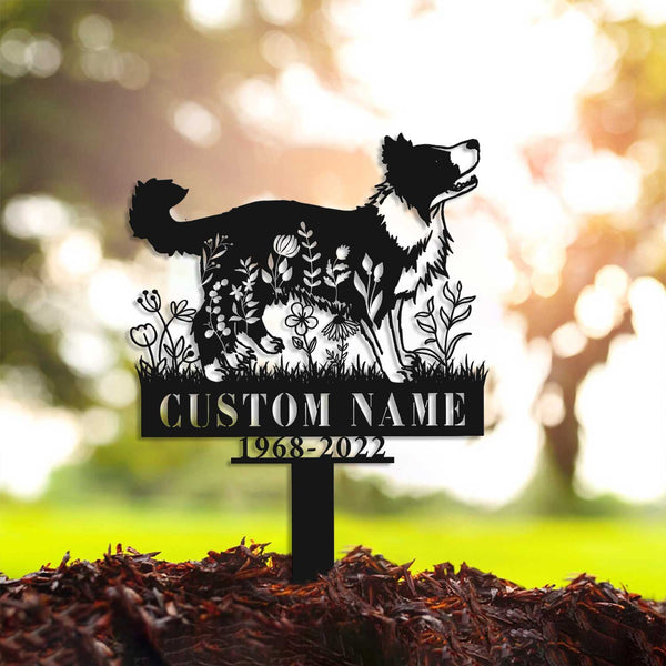 Custom Floral Border Collie Memorial Stake Sign, Border Collie Dog Remembrance Stake, Pet Loss Metal Grave Marker, Pet Memorial Sympathy Sign