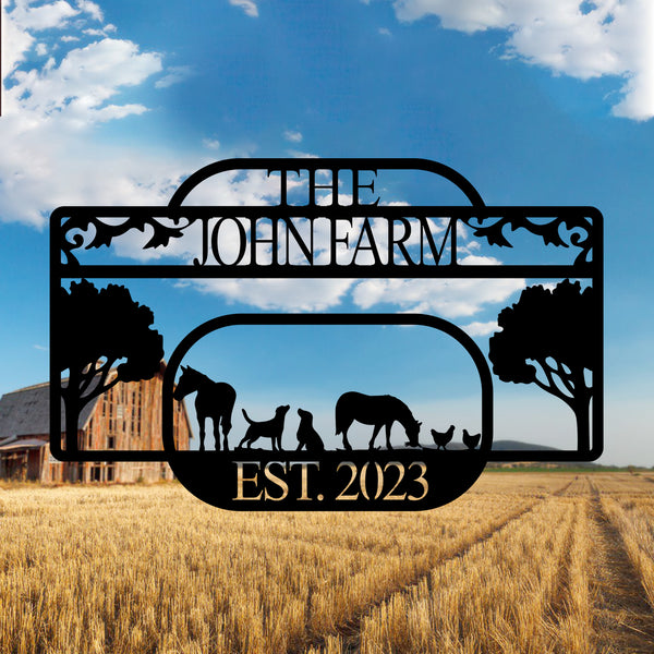 Custom Farm Animals Metal Sign, Personalized Farm Large Metal Sign, Farm Ranch Metal Wall Art, Custom Farmhouse Metal Entrance Sign