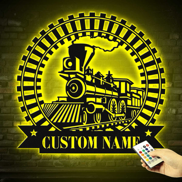 Custom Train Railroad Metal Wall Art Led Lights, Personalized Train Driver Metal Name Sign Wall Decor, Train Railway Metal Sign Man Cave Decor
