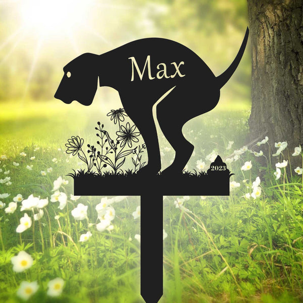 Custom Name No Pooping Funny Dog Metal Garden Stake, Not Here Dog Pooping Metal Yard Sign, Funny Garden Yard Sign, No Pooping Dog Metal Stake