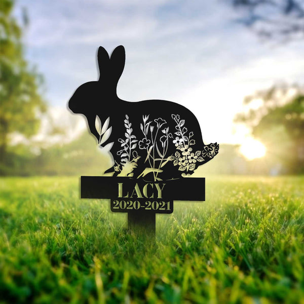 Custom Floral Rabbit Memorial Metal Stake, Personalized Bunny Loss Memorial Metal Garden Sign, Pet Remembrance Stake, Pet Metal Grave Markers
