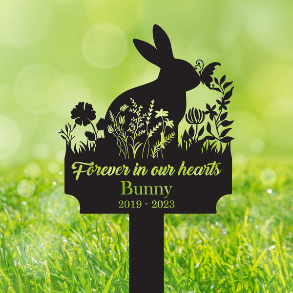 Custom Floral Bunny Memorial Metal Garden Stake, Rabbit With Flowers Memorial Stake, Pet Loss Grave Marker, Rabbit Metal Remembrance Stake
