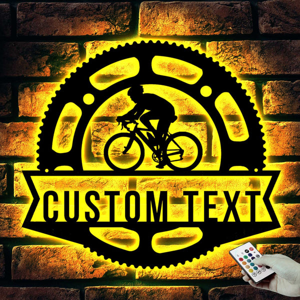 Personalized Bicycle Garage Metal Wall Art With Led Lights, Custom Name Metal Garage Sign, Bicycle Metal Wall Hanging Garage Decor