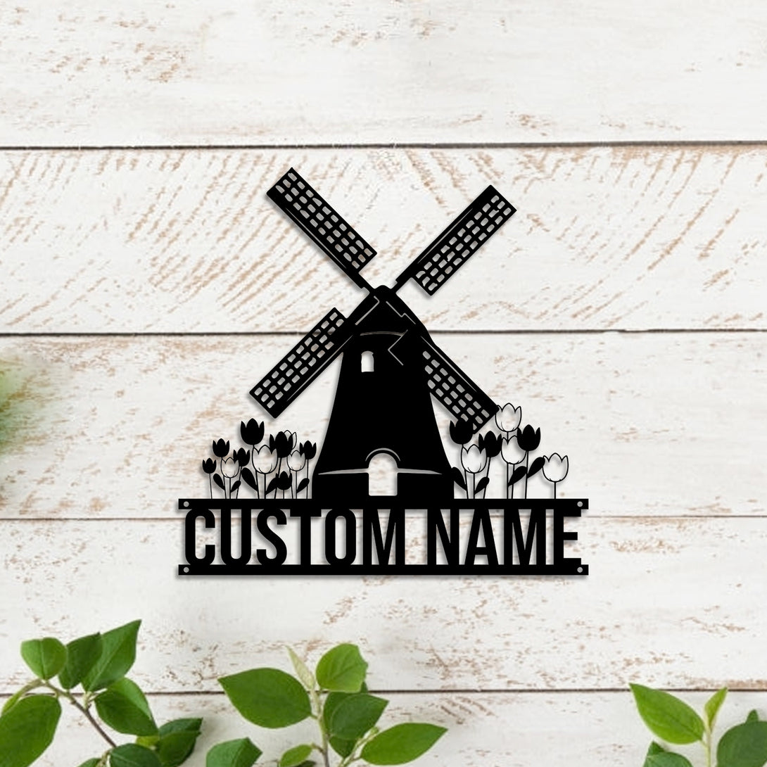 Custom Name Windmill Metal Sign, Personalized Windmill Farmhouse Metal Decor, Windmill Metal Wall Art, Custom Windmill Farm Name Metal Sign