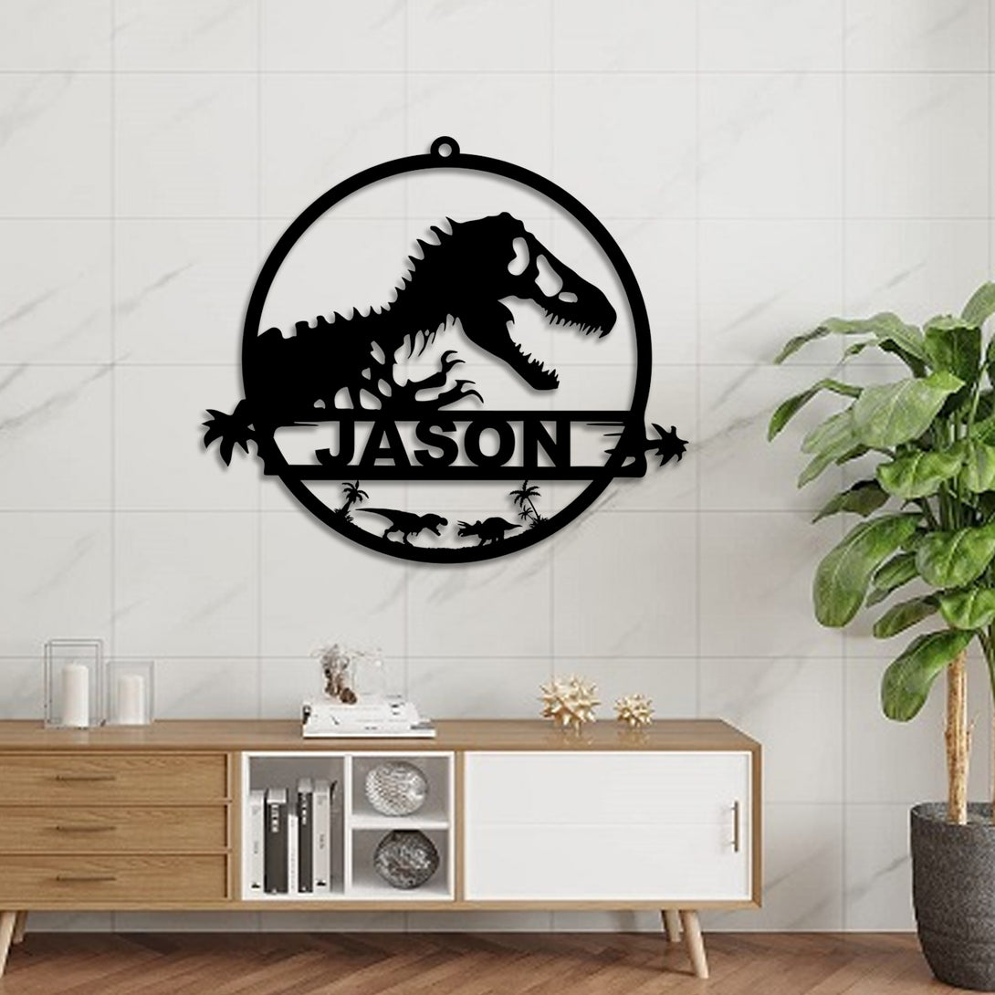Custom Name Dinosaur Metal Wall Art, Personalized T-rex Dinosaur Metal Name Sign, Metal Tyrannosaurus Sign, Dino T-rex Kids Room Metal Decor