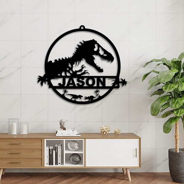 Custom Name Dinosaur Metal Wall Art, Personalized T-rex Dinosaur Metal Name Sign, Metal Tyrannosaurus Sign, Dino T-rex Kids Room Metal Decor