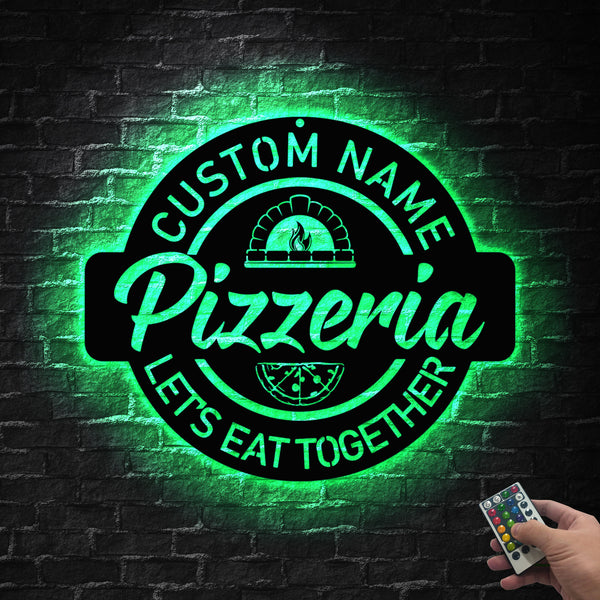 Custom Pizzeria Metal Sign With Led Lights, Pizza Shop Metal Home Kitchen Decor, Personalized Pizza Restaurant Name Sign, Business Logo Metal Sign