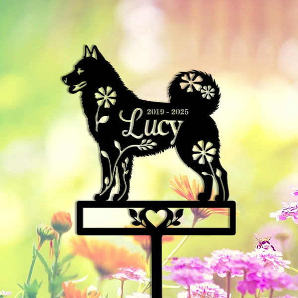 Personalized Floral Akita Dog Memorial Metal Stake, Loving Memory Of Dog Metal Garden Sign, Pet Metal Grave Markers, Dog Remembrance Sign
