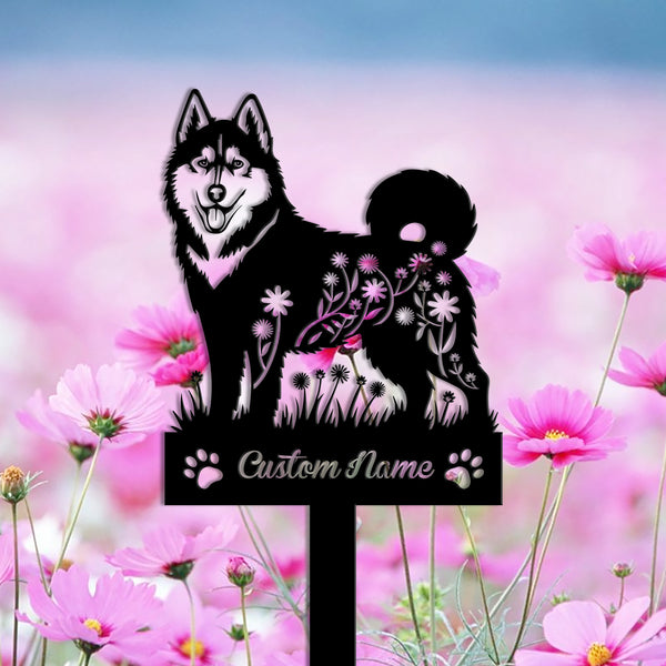 Custom Siberian Husky Dog Memorial Stake, Siberian Husky Dog With Flowers Metal Yard Sign, Dog Loss Sympathy Sign, Pet Grave Marker Garden Decor