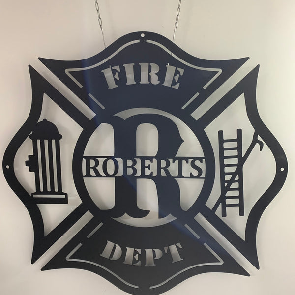 Personalized Firefighter Maltese Cross Metal Sign, Fireman Wall Hanging Metal Sign, Custom Fire Department Metal Wall Art, Firefighter Last Name Sign