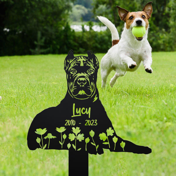 Custom Floral Cane Corso Dog Memorial Metal Stake, Custom Cane Corso Memorial Garden Sign, Dog Loss Metal Grave Marker, Pet Remembrance Stakes
