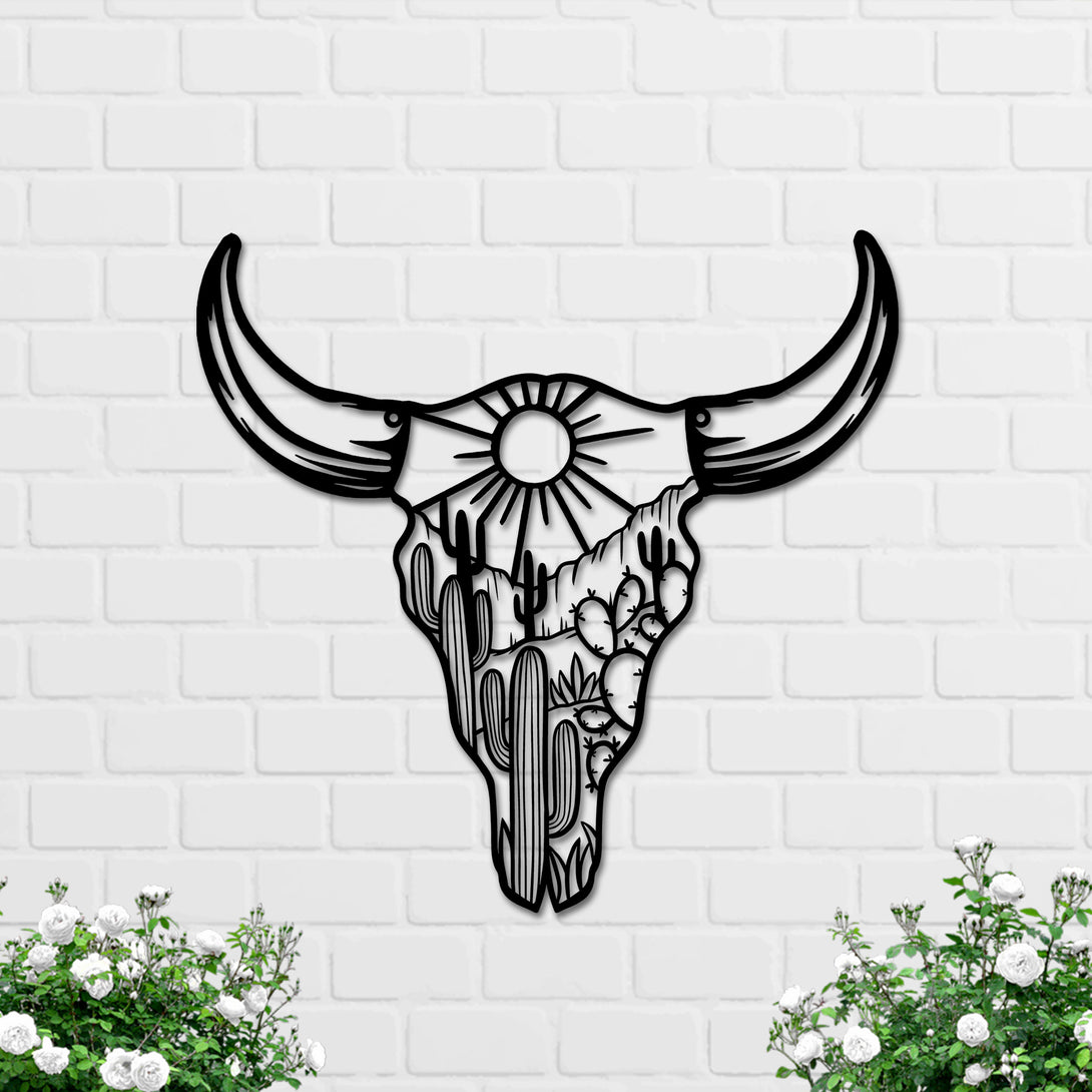 Western Cow Skull Desert Metal Wall Art, Rustic Metal Western Longhorn Buffalo Metal Sign, Western Cow Skull Metal Art Home Decor