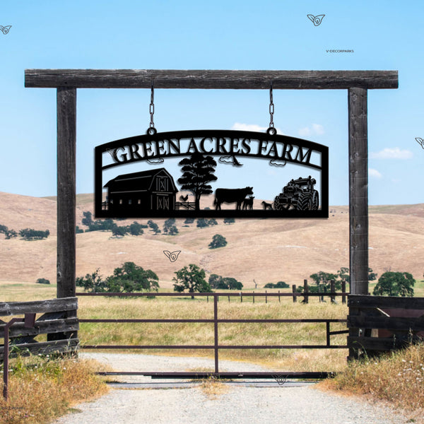 Custom Farm Barn Tractor Metal Wall Art, Personalized Outdoor Farm Ranch Metal Sign Farmville Decor, Custom Farmville Metal Entrance Sign