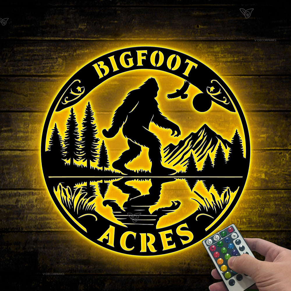 Personalized Yeti Bigfoot Mountain Metal Sign With Led Lights, Custom Outdoor Bigfoot Walking Metal Wall Art, Sasquatch Bigfoot Metal Cabin Decor