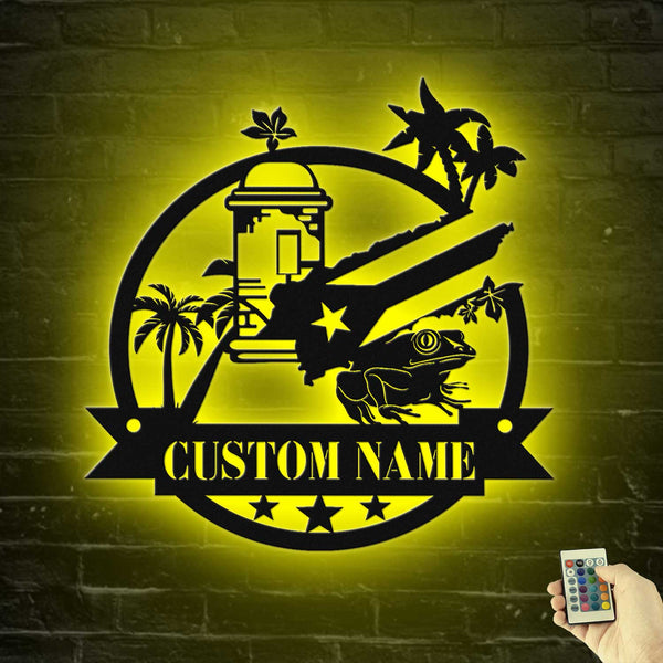 Custom El Morro Puerto Rico Map Metal Wall Art Led Lights, Personalized Flag Puerto Rico Lover Metal Sign, Born In Puerto Rico Metal Wall Art