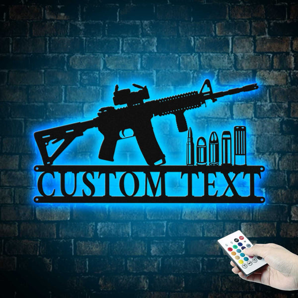 Personalized Gun Metal Wall Sign With Led Lights, Custom Name 2nd Amendment Gun Metal Sign, Ar 15 Gun Weapon Metal Walll Art Man Cave Decor