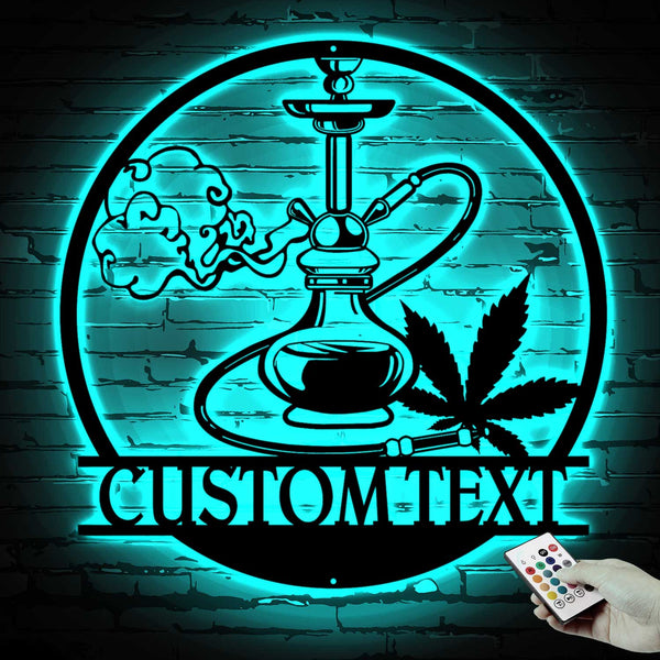 Custom Shisha Hookah Metal Wall Art With Led Lights, Personalized Cannabis Shisha Shop Metal Name Sign, Hookah Bar Mancave Metal Wal Hanging Sign