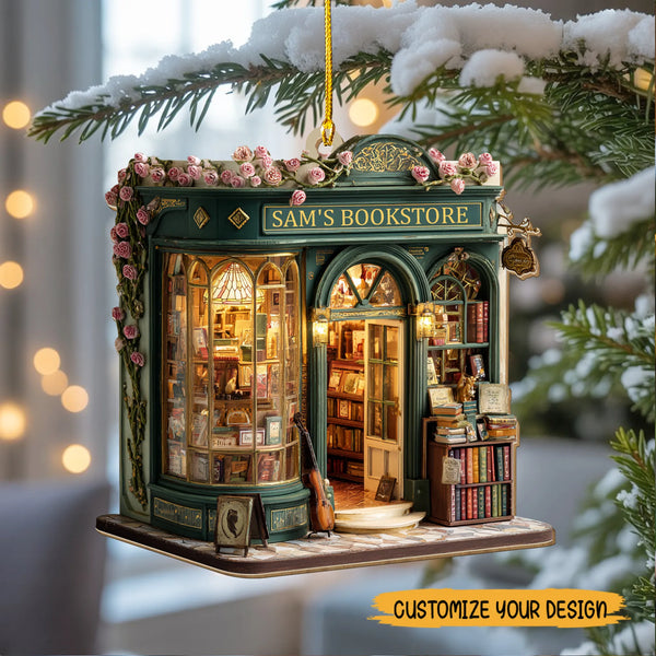 Personalized Bookstore Christmas Wood Ornament – Custom Book Lover Holiday Decoration