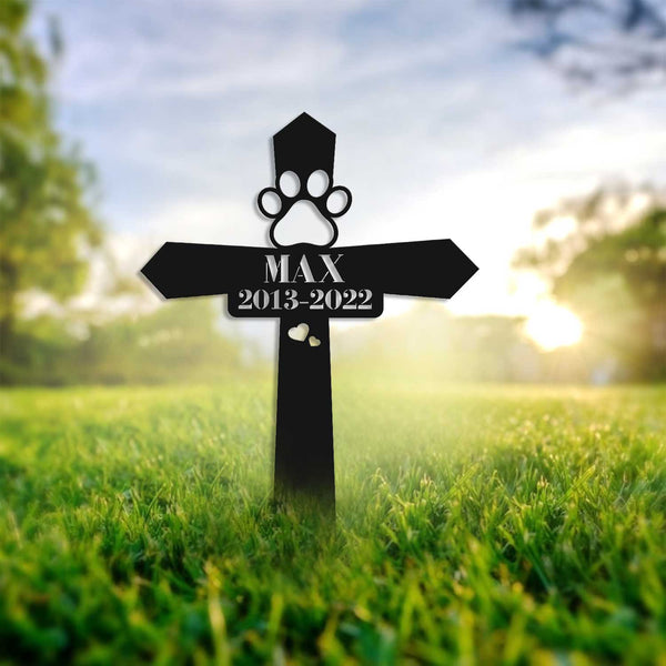 Custom Cross Memorial Metal Stake With Paw Prints, Personalized Dog Memorial Metal Cross Stake, Pet Loss Metal Grave Marker, Pet Sympathy Sign
