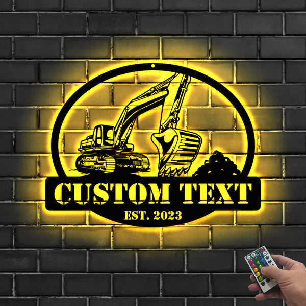 Personalized Excavator Construction Metal Wall Art Led Lights, Custom Excavator Driver Metal Name Sign, Excavator Heavy Equipment Metal Sign