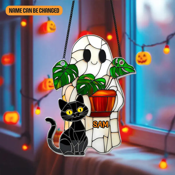 Personalized Cute Ghost Suncatcher - Custom Name Ghost Decor Halloween, Halloween Decoration Ornament, Cute Ghosts Decor Holiday
