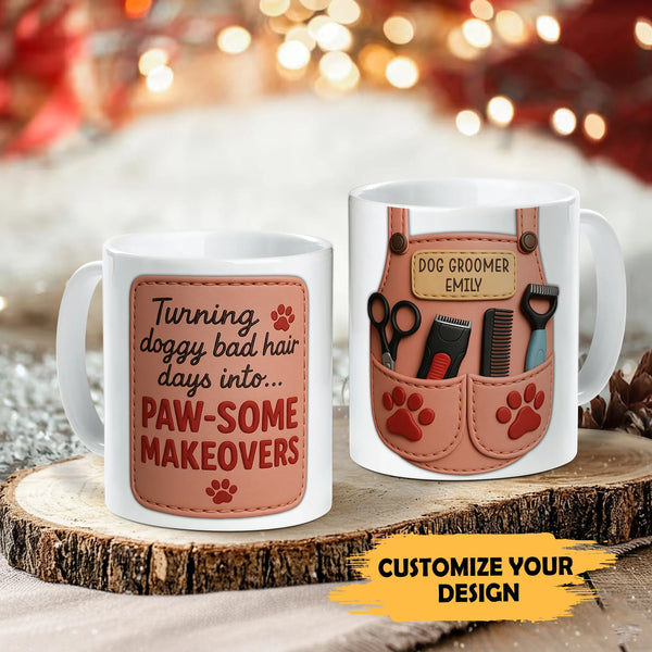 Personalized Dog Groomer Mug – Custom Name Funny Paw-some Makeover Coffee Cup Gift
