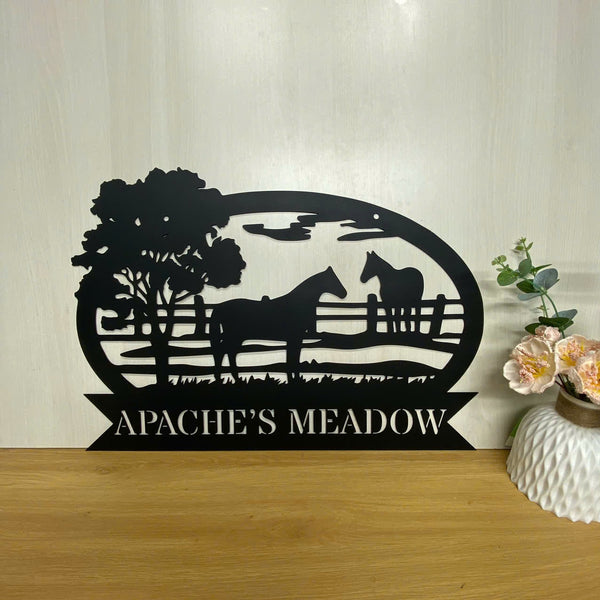 Custom Horse Farmhouse Metal Name Sign, Horse Barn Ranch Entrance Metal Hanging Sign, Personalized Horse Ranch Metal Sign, Horse Farm Outdoor Sign