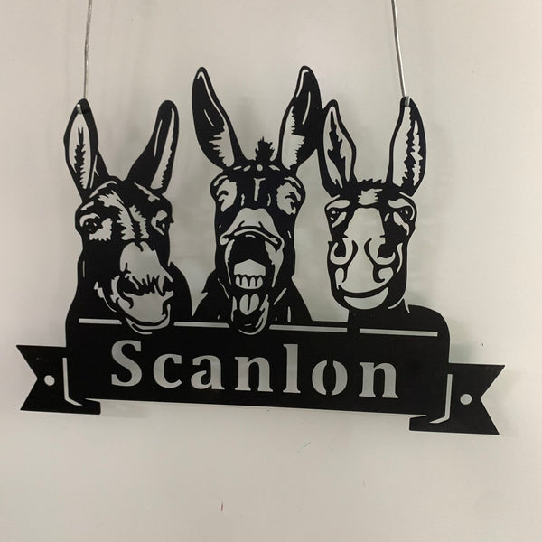 Custom Funny Donkey Metal Farm Sign, Personalized Donkey Farm Metal Sign, Animal Farm Name Sign, Donkey Barn Ranch Metal Sign