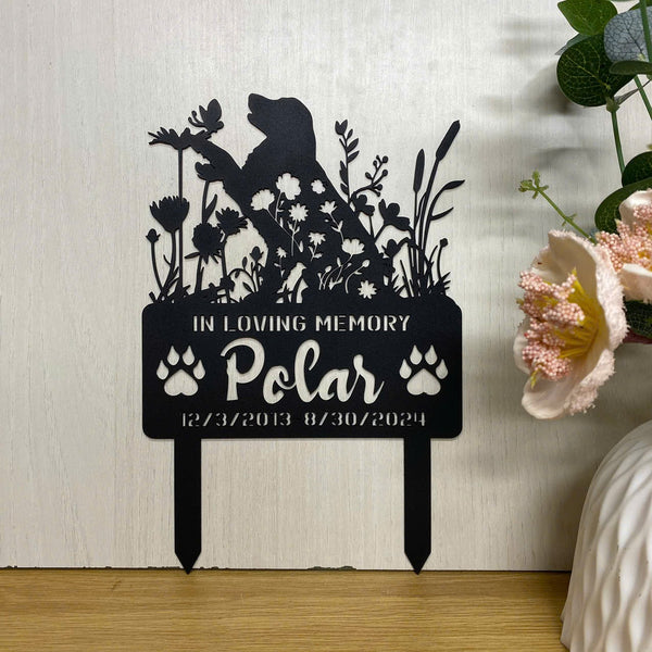 Personalized Golden Retriever Dog Memorial Stake,dog With Flowers Metal Yard Sign, Loving Memory Dog Metal Grave Marker, Pet Loss Remembrance Stake