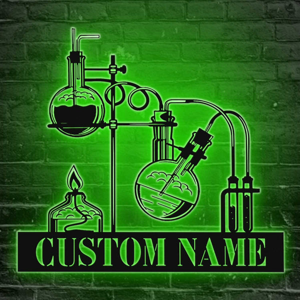 Custom Name Chemistry Teacher Metal Sign With Led Lights, Chemistry Laboratory Metal Wall Art Decor, Personalized Science Teacher Name Sign