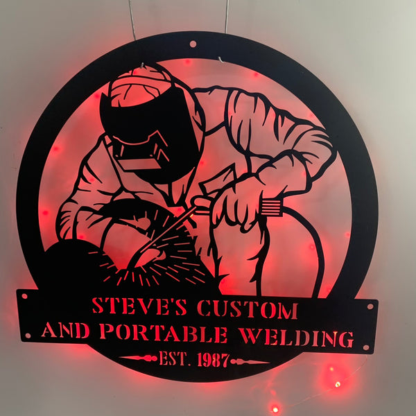 Personalized Ironworker Welding Metal Wall Art With Led Light, Custom Welder Metal Name Sign, Welding Workshop Metal Wall Led Sign Decor