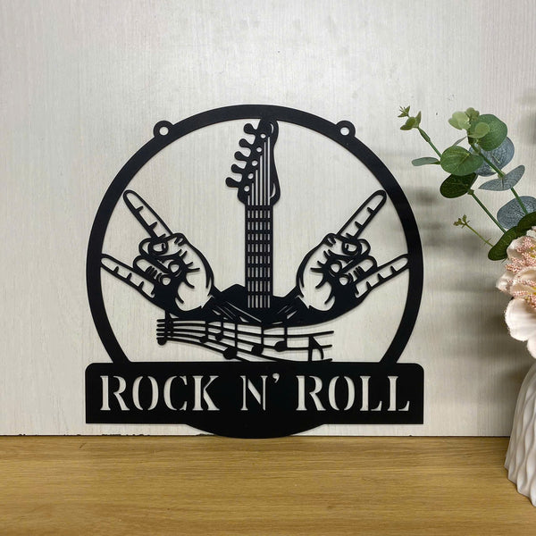 Custom Guitar Rock N Roll Metal Wall Hanging Art, Personalized Rock And Roll Metal Name Sign, Rock Music Band Music Room Metal Wall Hanging Decor