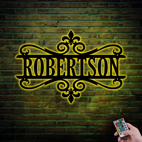Personalized Family Name Metal Sign With Led Lights, Custom Last Name Monogram Metal Sign, Custom Family Name Sign Housewarming Gift