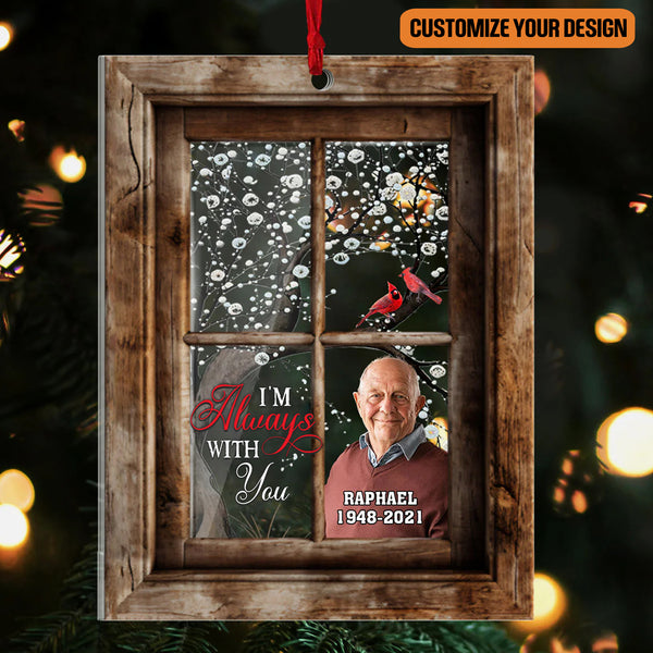 Cardinal Window - Personalized Memorial Photo Upload Acrylic Ornament