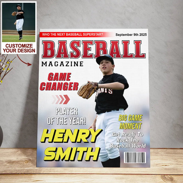 Custom Baseball Magazine Cover Canvas Poster – Personalized Gift for Baseball Players & Fans