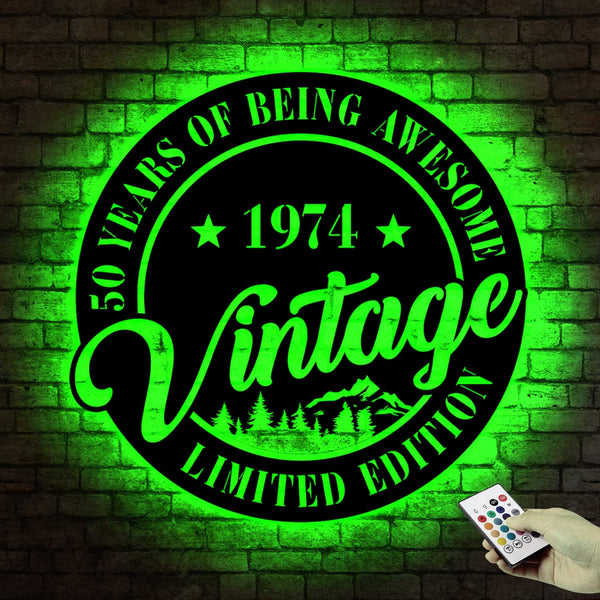 Vintage 1974 Anniversary Metal Wall Art Led Lights, Vintage 1974 50 Years Of Being Awesome Metal Sign, Vintage 1974 Limited Edition Metal Sign