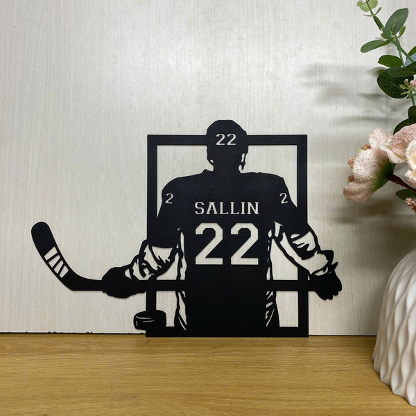 Custom Ice Hockey Player Metal Wall Art, Personalized Ice Hockey Metal Name Sign, Hockey Sport Kids Room Metal Decor, Hockey Lover Metal Wall Sign