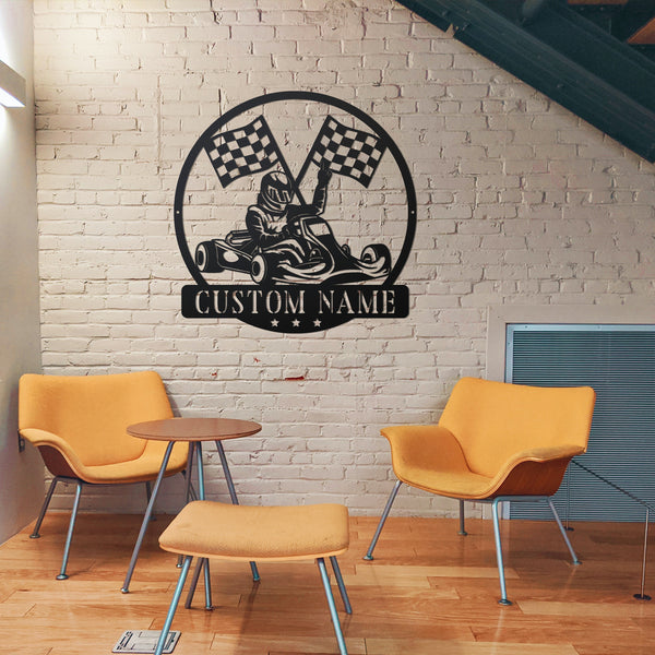 Custom Go Kart Racing Metal Wall Art, Personalized Go Kart Racer Metal Name Sign, Go Kart Racing Monogram Metal Sign