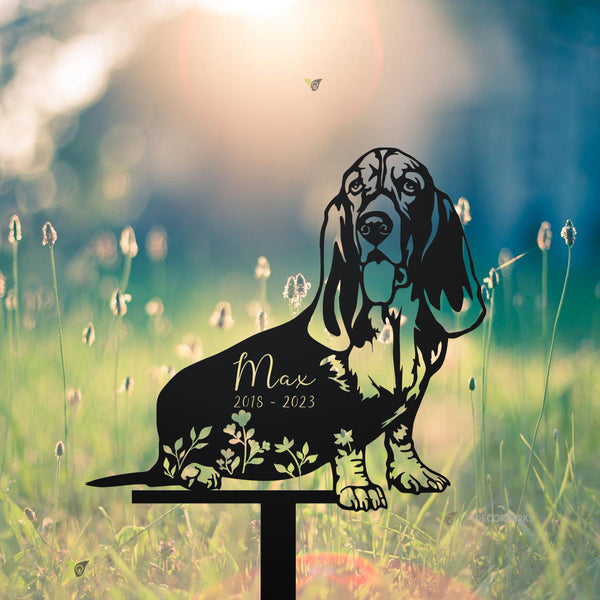 Custom Floral Basset Hound Memorial Metal Garden Stake, Basset Dog Loss Metal Grave Marker, Dog Memorial Metal Garden Sign, Pet Sympathy Sign