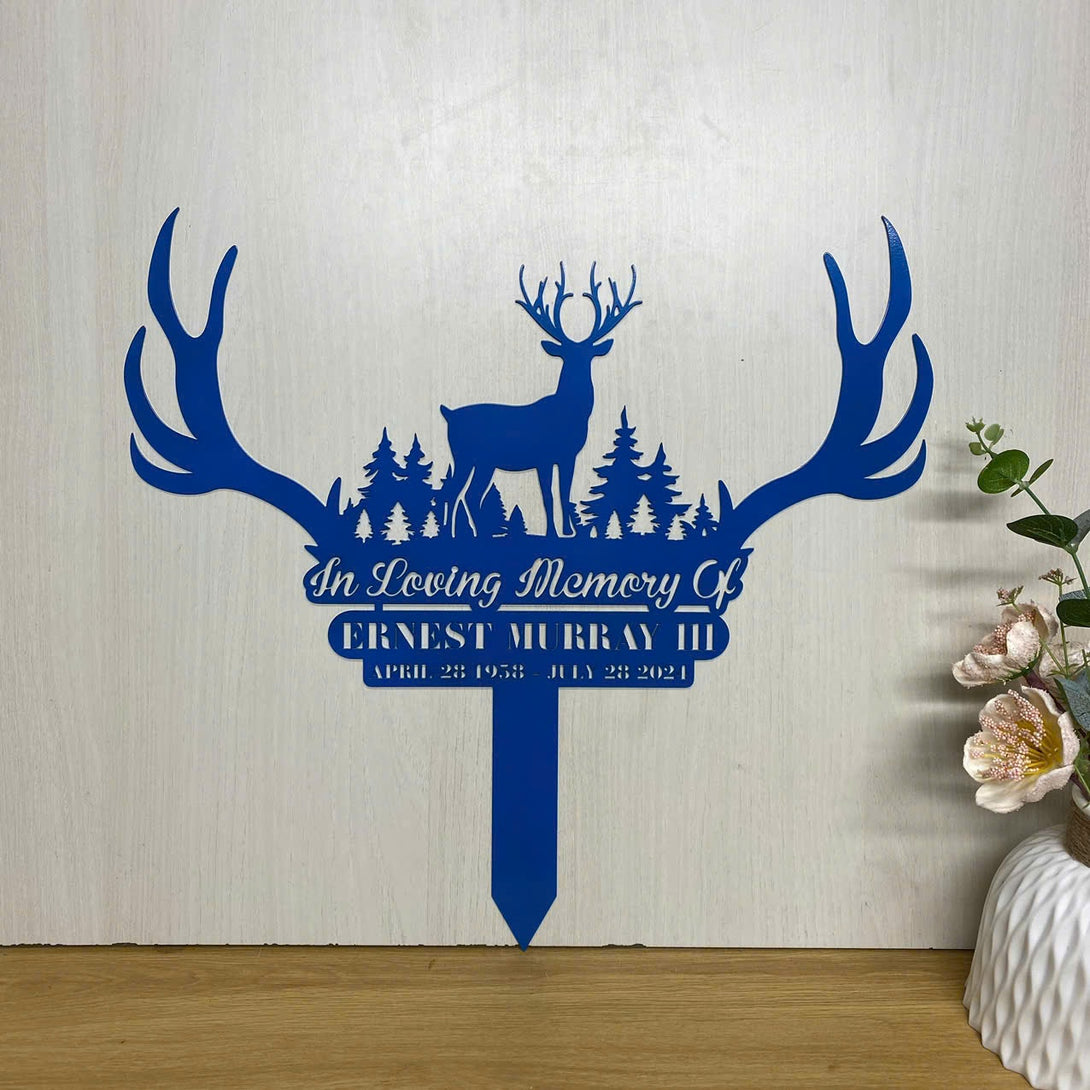 Custom Deer Hunter Memorial Metal Stake, Personalized Hunter Metal Grave Marker, Deer Hunter Metal Remembrance Sign, Hunter Loss Metal Garden Stake