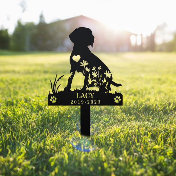 Custom Floral Dog Memorial Plaque Metal Stake, Personalized Dog With Flowers Metal Yard Sign, Dog Loss Remembrance Sign, Pet Metal Grave Marker