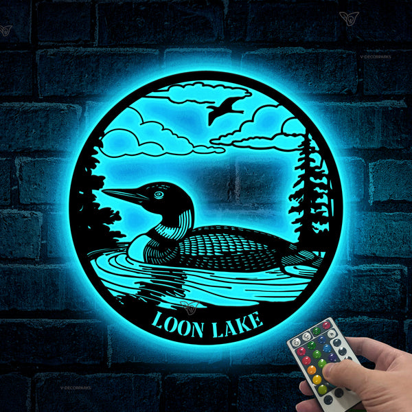 Personalized Loon Duck Cabin Metal Sign Led Lights, Custom Duck Loons Metal Cabin Sign, Duck Hunting Outdoor Metal Cabin Lake House Decor