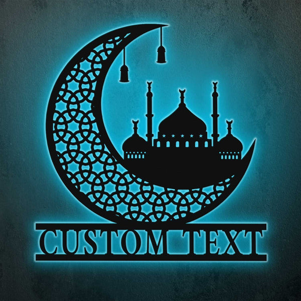Ramadan Mubarak Crescent Moon Metal Wall Art With Led Lights, Crescent Ramadan Kareem Islamic Metal Sign Decor, Ramadan Mubarak Metal Home Decor
