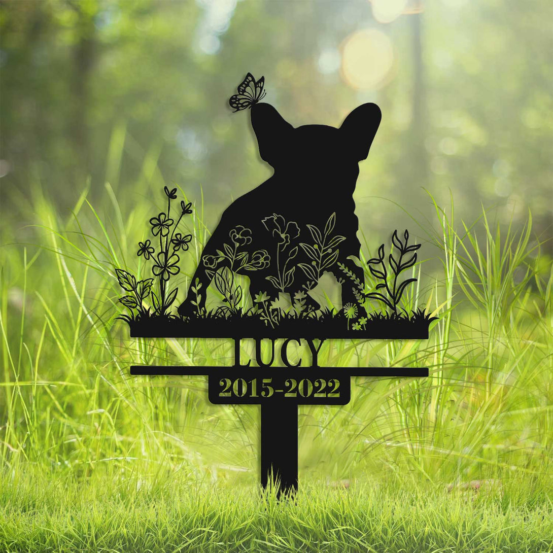 Custom Floral French Bulldog Memorial Metal Stake, French Bulldog Remembrance Metal Garden Sign, Pet Loss Metal Grave Marker, Pet Sympathy Sign