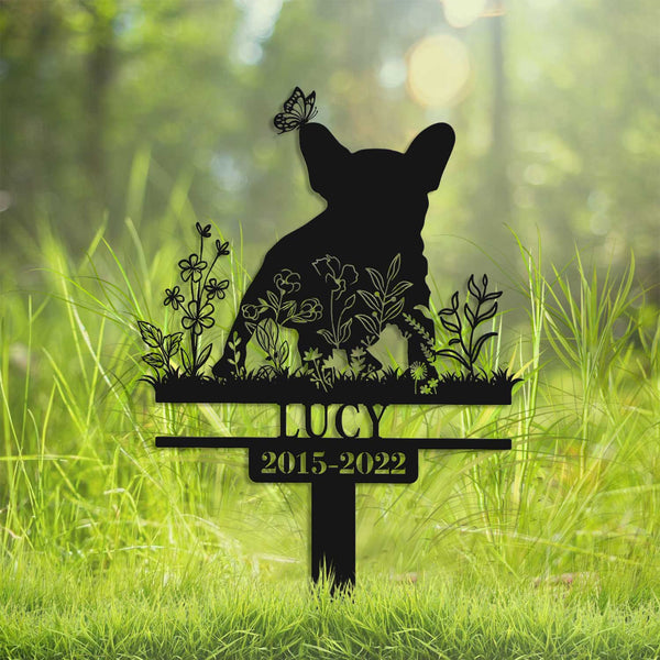 Custom Floral French Bulldog Memorial Metal Stake, French Bulldog Remembrance Metal Garden Sign, Pet Loss Metal Grave Marker, Pet Sympathy Sign