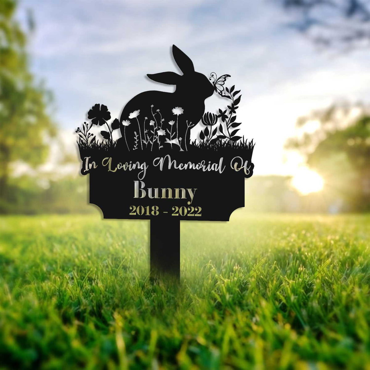 Custom Flowers Rabbit Memorial Metal Garden Stake, In Loving Memorial ...
