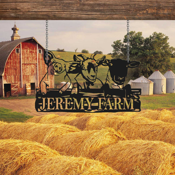 Personalized Farm Animals Metal Sign, Funny Farm Animals Metal Wall Art, Peeking Animals Farmhouse Metal Decor, Custom Metal Farm Name Sign